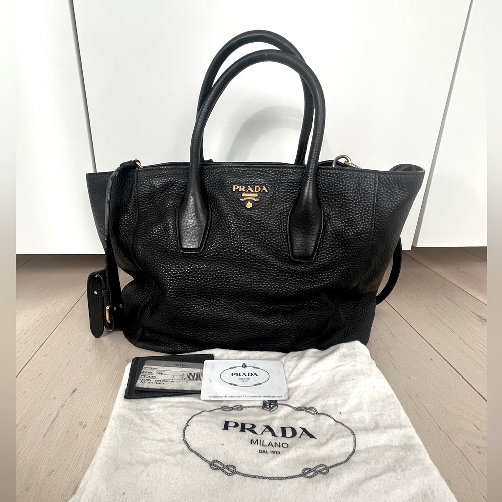 Prada Vitello Daino Tote - Black (Gold Hardware)